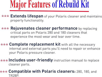 ATIE Pool Cleaner Tune Up Rebuild Kit Compatible with 280, TR28P Pool Cleaner Tune Up Kit A49 with Wheel, Tire, Drive Shaft, Turbine Bearing, All Purpoe Bag, Sweep Hose, Wheel Bearing, Tailsweep Pro