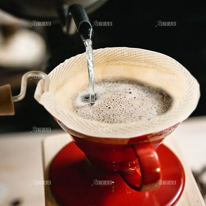 AUEAR, Wooden Handle Coffee Filter Reusable Cafe Flannel Cloth Bag Sock Strainer