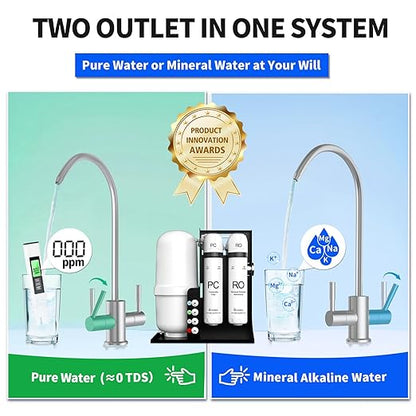 WINGSOL Integrated Reverse Osmosis Water Filter, NSF/ANSI 42/53/58, Dual Outlet 10-Stage Under Sink RO Filtration System for 0 TDS & pH+ Alkaline Remineralization Water, No Electricity Needed