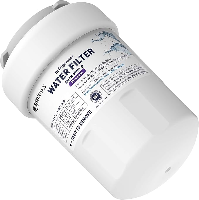 Amazon Basics Replacement Water Filter Cartridge Compatible with GE MWF Refrigerator- Pack of 1, Premium Filtration