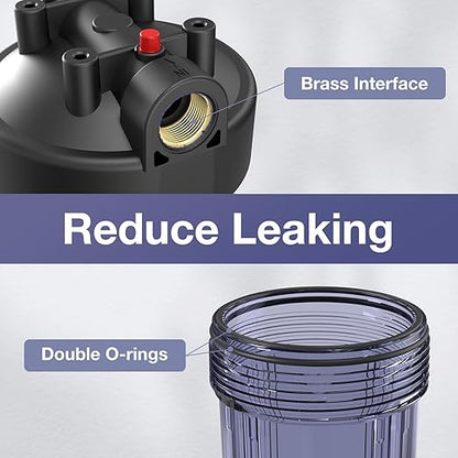 SimPure Whole House Water Filter System, 2 Stages Clear Home Water Pre-Filtration with Carbon and KDF Filters, Reduce Iron, Chlorine, Manganese, Heavy Metals, 1" NPT Brass Port(DB10C-2KDF)