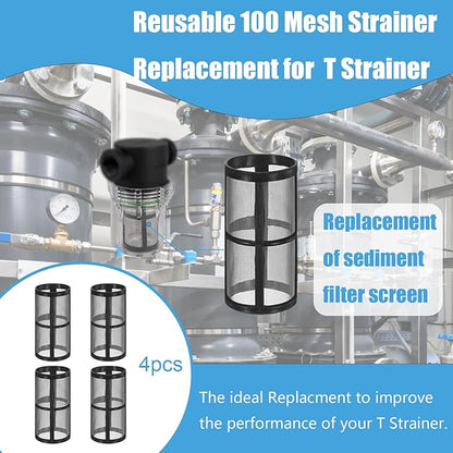 4-Pack Stainless Steel Screen Made for Garden Hose Filter, Black 100 Mesh Pressure Washer Filter Accessory Compatible with Hose Sediment T Strainer