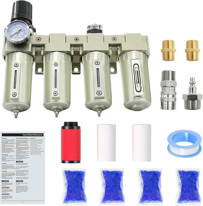 1/2" NPT Industrial Grade 4 Stage Air-Dryer-for-Compressor, Air-Compressor-Water-Separator-System for Plasma Cutter and Paint Spray, 3Filter&1Dryer System,Manual Drain