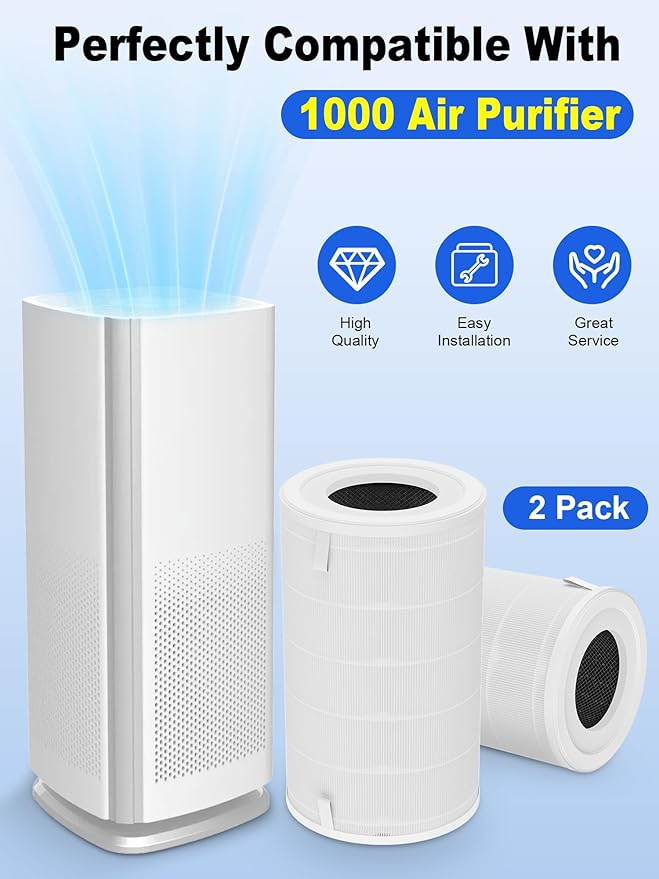 1000 Replacement Filters Compatible with Air Doctor 1000 Air Purifier, 2-Pack Integrated Filters with High-Efficiency Filter, Activated Carbon, and Pre-Filter - Compare to ADF1001 & ADF1002