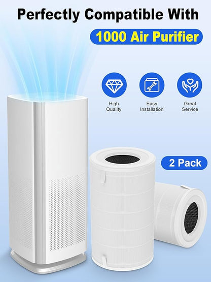 1000 Replacement Filters Compatible with Air Doctor 1000 Air Purifier, 2-Pack Integrated Filters with High-Efficiency Filter, Activated Carbon, and Pre-Filter - Compare to ADF1001 & ADF1002