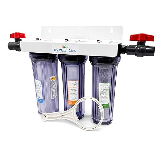 Whole House 3-Stage Water Filtration System, 3/4" port with 2 valves and extra 1 year filter supply (2 sets, 6 pcs)