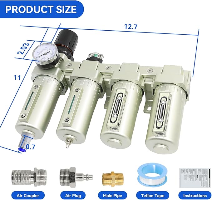 3/4" NPT Industrial Grade 4 Stage Air-Dryer-for-Compressor, Air-Compressor-Water-Separator-System for Plasma Cutter and Paint Spray, 2Filter&2Dryer system,Auto Drain