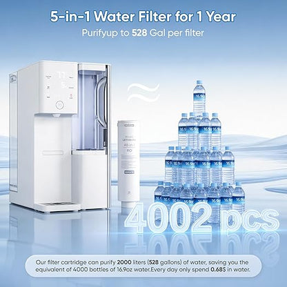 Water Filter Countertop Reverse Osmosis System 5-in-1 Countertop Water Filtration, 4:1 Pure to Drain, No Installation Required Portable Water Purifier