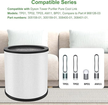 2 Pack Upgraded TP01 TP02 Replacement Filter Compatible with Dyson Pure Cool Link TP01, TP02, TP03, BP01, AM11 Tower, 360° True Filter, Compare to Part # 968126-03，Black