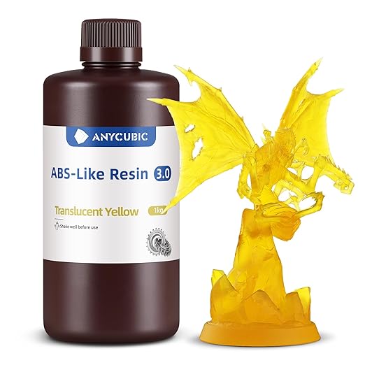 ANYCUBIC ABS-Like Resin 3.0, Upgraded 14K 3D Printer Resin with Enhanced Strength and Toughness, High Precision, Low Odor, Wide Compatibility for All LCD Resin 3D Printers (Clear Yellow, 1kg)