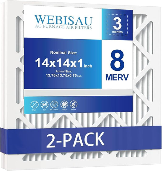14x14x1 Air Filter MERV 8 MPR 600 2Pack Pleated HVAC AC Furnace Air Filters,Air Conditioner Filters(Exact size: 13 3/4"x13 3/4"x3/4")