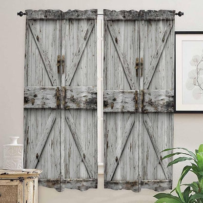 Vintage Gate Living Room Curtains 72 Inches length, Farmhouse Wooden Grain Shabby Chic Door Window Treatment Curtain Drapes, Light Filtering Drapes for Bedroom Laundry Room, 52"x72", 2 Panels