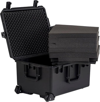 MEIJIA Portable All Weather Waterproof Rolling Hard Camera Case with Customizable Fit Foam and Wheels, 24.6"X19.7"X14.4",Elegant Black