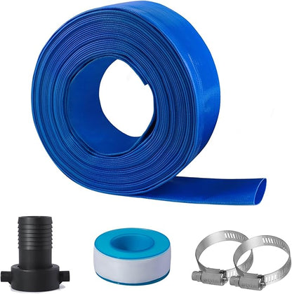 Eastrans 1 1/2 in x 50 ft Pool Backwash Hose Kit with Female NPT Adapter, Heavy Duty Discharge Pump Hose for Swimming Pool,Reinforced Pool Drain Hose with 2 Clamps and Thread Seal Tape,6 Bar