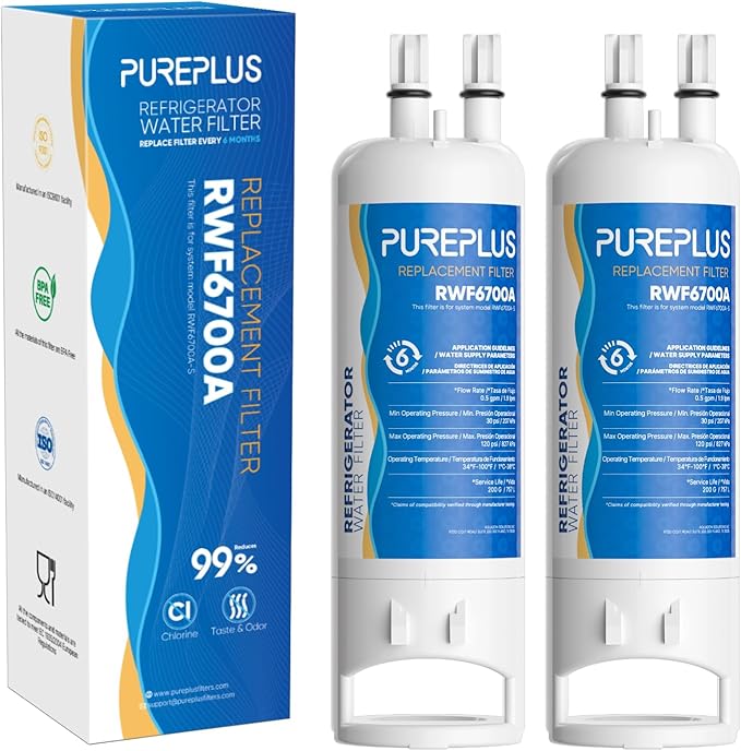 PUREPLUS EDR1RXD1 Replacement for Everydrop® Filter 1, W10295370A, W10295370, EDR1RXD1B, P8RFWB2L, P4RFWB, Kenmore® 46-9081, 46-9930, WD-F38,WRS325SDHZ Refrigerator Water Filter, 2 Pack