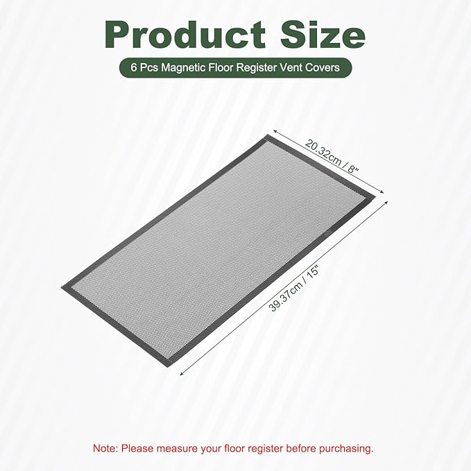 YOKIVE 6 Pcs Magnetic Floor Vent Covers, Floor Register Cover PVC Mesh Air Vent Screen Filters, Great for Home Floor, Wall, Ceiling, Catch Debris Hair Dust (Black, 15-Inch x 8-Inch)