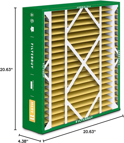 Filterbuy 21x21x5 Air Filter MERV 11 Superior Pet & Allergy Defense (3-Pack), Electrostatic Pleated HVAC AC Furnace Filters Replacement for Rheem, Ruud, & Protech (Actual Size: 20.63 x 20.63 x 4.38)