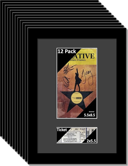 Creative Picture Frames 12Pk11X14-B Black Theatre Frame With Black Matting, Holds 5.5X8.5-Inch Media Plus Ticket Including Installed Wall Hanger (Theatre Bill Not Included, Pack Of 12)