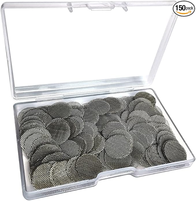 150pcs Stainless Steel Pipe Filters,20mm/0.79 Inch Smoking Screens Pipe,Silver Mesh Screens Gauzes Filter with Storage Box