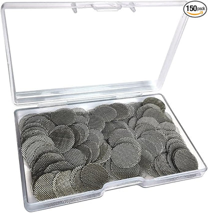 150pcs Stainless Steel Pipe Filters,20mm/0.79 Inch Smoking Screens Pipe,Silver Mesh Screens Gauzes Filter with Storage Box
