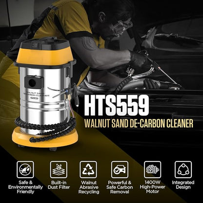 Automotive Walnut Blaster HTS559 Walnut Blaster Kit For Carbon Cleaning,GDI Intake Valve Cleaner,Intake Manifold&Exhaust Valve Cleaner,1400W Walnut Shell Blaster Built-In Walnut Recycling&Dust Filter
