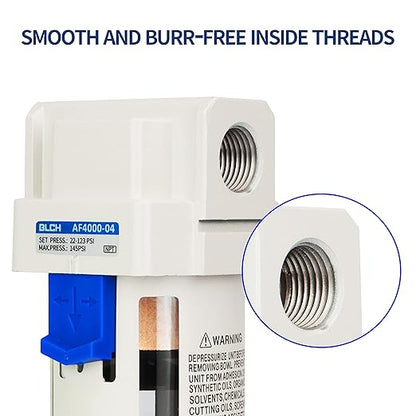 BLCH 1/2" NPT Air Line Dryer - Air Dryer for Compressor,Compressed Air Dryer Air Drying System AF4000-04 Manual Drain Poly Bowl 0-160 PSI 5μm