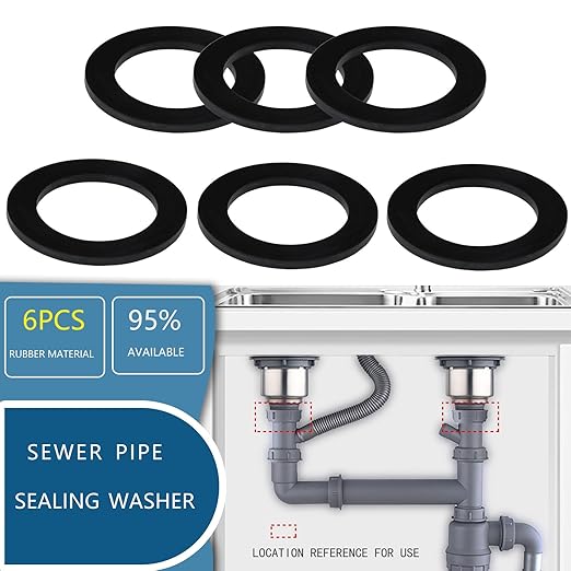 6PCS Sealing Ring for Kitchen Sink Filter, Flat Rubber Gasket for Drain Pipe, Gasket for Waste Pipe, 1.97-inch Drain Pipe, Siphon Pipe for Sink Odor Collector, 50mm Inclined Sliding Joint Rubber Ring