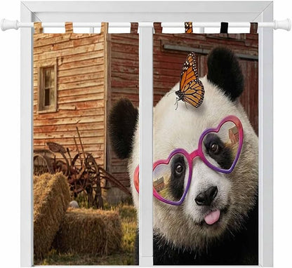 Farm Panda Living Room Curtains 84 Inch Length, Window Curtains Tab Top, Farmhouse Barn Funny Animals Butterfly Light Filtering Window Treatments Drapes 42"x84" 2 Panel