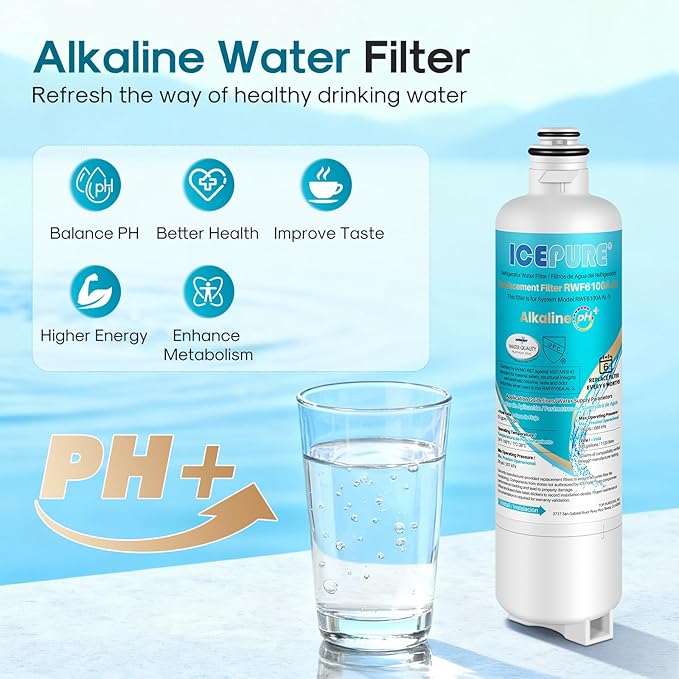 ICEPURE Alkaline BORPLFTR50 Refrigerator Water Filter Replacement for Bosch Ultra Clarity Pro 11032531, 12033030, BORPLFTR55, 12028325, 11025825, B36CT80SNS, WFC100MF, WFS200MF, Enhances PH, 3Pack