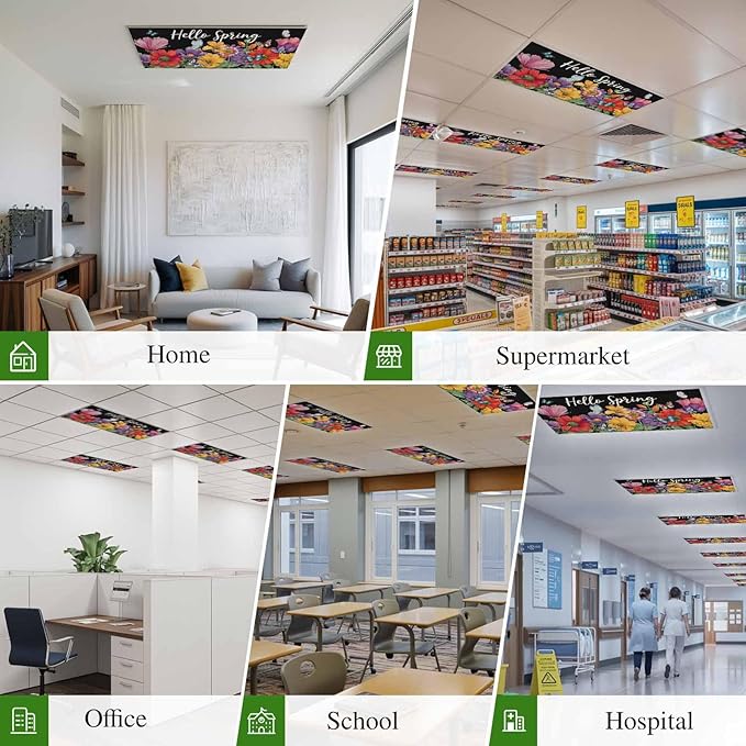 Fluorescent Light Covers for Ceiling Lights Hello Spring Magnetic Light Filters 3 Pack 4x2 ft Butterfly Colorful Spring Floral Ceiling Lights Cover for Classroom Office School Home Drop Lamp Decor