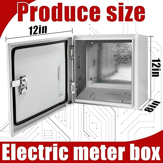 Electrical Box 12 x 12 x 8 Inch Indoor Outdoor Electrical Enclosure Box Steel Junction Box Wall Mounted Universal Electrical Project Box with Safety Locks and Mounting Plates