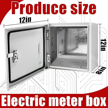 Electrical Box 12 x 12 x 8 Inch Indoor Outdoor Electrical Enclosure Box Steel Junction Box Wall Mounted Universal Electrical Project Box with Safety Locks and Mounting Plates