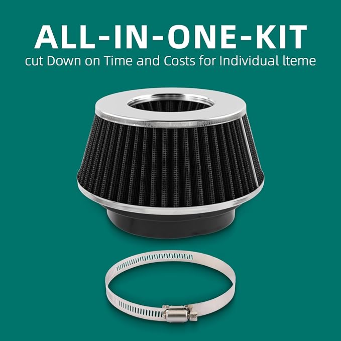AUTOKAY Universal Clamp-On Air Filter Round Reverse Tapered Washable Filter 3 in/3.5 in/4 in Flange ID, 2.625 in (67 mm) Height, 6 in (152 mm) Base, 4.75 in Top, SPE-8161, Black