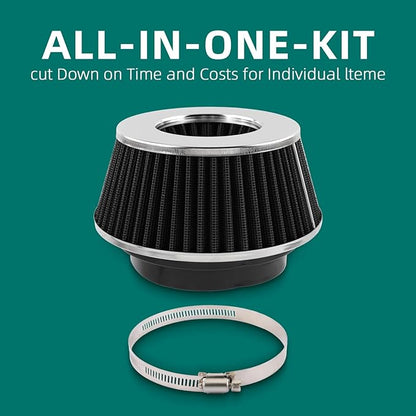 AUTOKAY Universal Clamp-On Air Filter Round Reverse Tapered Washable Filter 3 in/3.5 in/4 in Flange ID, 2.625 in (67 mm) Height, 6 in (152 mm) Base, 4.75 in Top, SPE-8161, Black