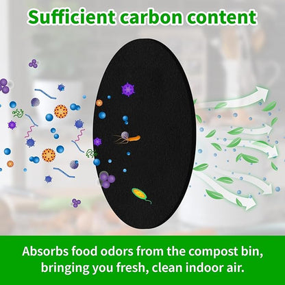 Charcoal Filters for Kitchen Compost Bin, 6 Pcs Compost Filters for Countertop Bin, 6.5 Inch Charcoal Filters for Compost Bucket, Activated Carbon Replacement Filters for Home Bucket Refill, Round