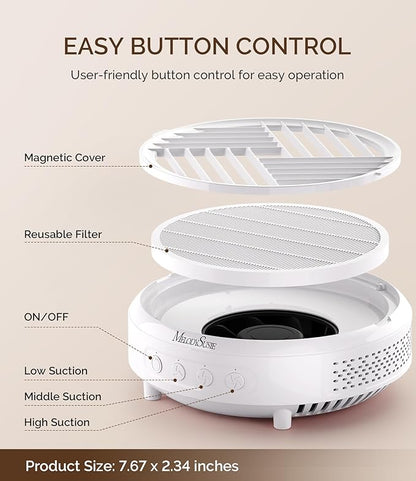 MelodySusie Compact Nail Dust Collector with Lightweight Design,Hpro 3800RPM Portable Nail Vacuum Fan with 3 Suction Modes,Reusable Filter & Easy-Control for Beginners,Nail Students & Home Use,White