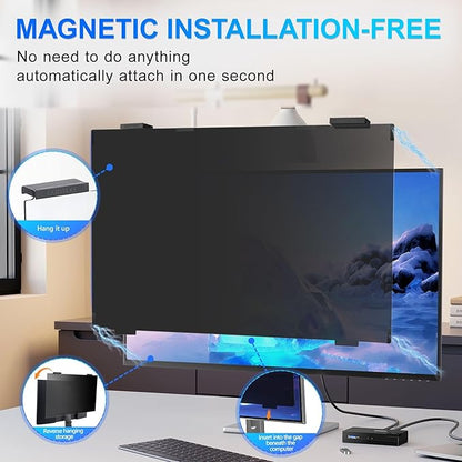 2Pack Magnetic 24 Inch Privacy Screen for Computer Monitor 16:9 Aspect Ratio, Hanging Removable Anti-Blue/Glare Protector Film, Anti Spy Desktop Security Private Filter 24in