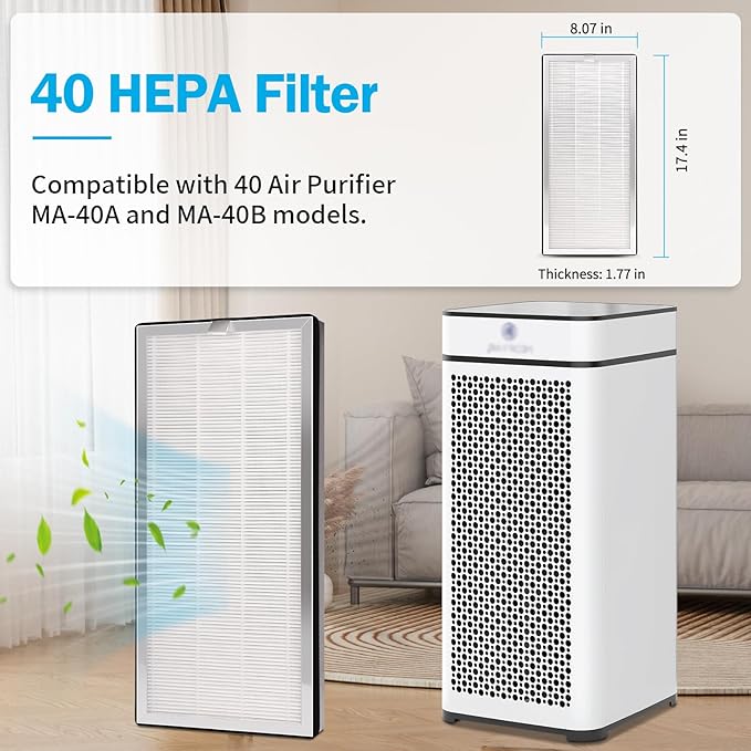 4 Pack MA-40 Replacement Filter Compatible with MA-40 Air Purifiers, 3-in-1 High-Efficiency Filtration System for MA40W MA40B, H13 True HEPA with Pre-Filter