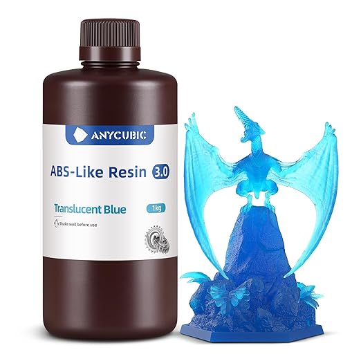 ANYCUBIC ABS-Like Resin 3.0, Upgraded 14K 3D Printer Resin with Enhanced Strength and Toughness, High Precision, Low Odor, Wide Compatibility for All LCD Resin 3D Printers (Clear Blue, 1kg)