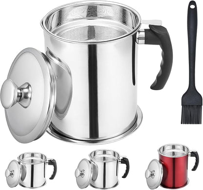 Kaemi 2.2L / 74OZ Bacon Grease Container With Strainer, Bacon Grease Keeper,Oil Storage Container for Kitchen,Filtered Oil Jug With Lid and Easy Grip Handle for Storing Meat Frying and Cooking Oil