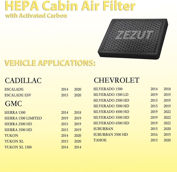 Cabin Air Filter CF11809 for 2014-202 Escalade, 2014-2018 Silverado 1500 and Sierra 1500, 2015-2019 2500HD 3500HD, Suburban, Tahoe, Yukon, Scented Carbon Beads