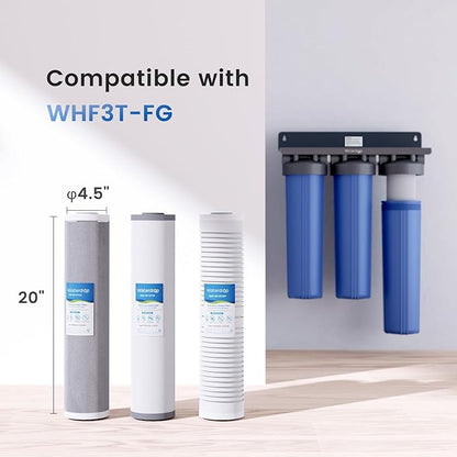 Waterdrop Whole House Water Filter, Carbon Filter, Reduce Iron & Manganese Filter Cartridge, Replacement for, Any 20" x 2.5" System, 5 Micron，WD-WF20PFC
