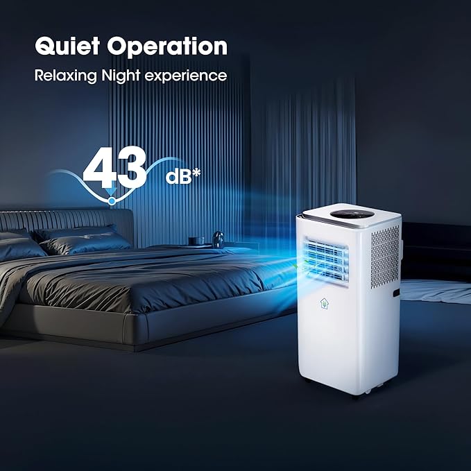 8000BTU Portable Air Conditioners Smart AC Unit with App & Remote Control 3-in-1 Cooling, Dehumidifier, Fan for Rooms up to 350 sq.ft, 24H Timer, White