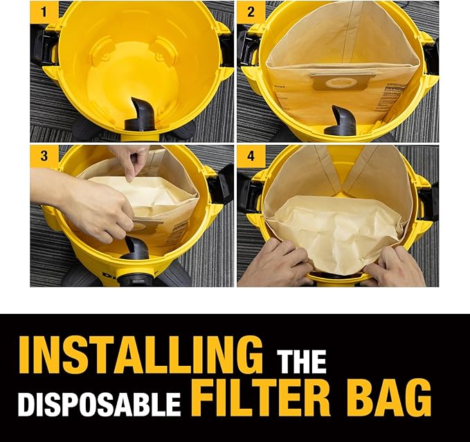 DEWALT DXVA19-4104 Dust Filter Bags, High Efficiency Replacement Bags for DEWALT Wet Dry Vac 5-8 Gallon, Wet Dry Vac Accessories, Dust Collection Bag Vacuum Bag