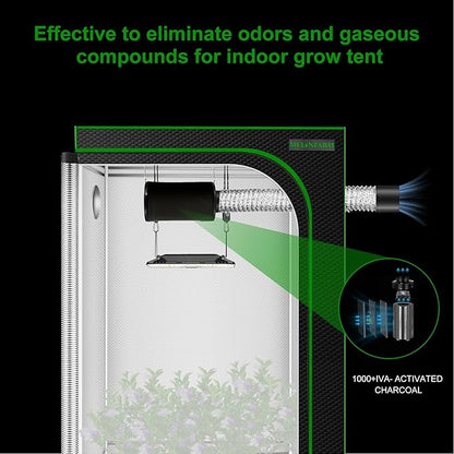 MELONFARM 4 inch Air Carbon Filter Smelliness Control with Australia Virgin Charcoal, Built-in 14cm Fan Low Nois and Speed Controller for Inline Duct Fan, Grow Tent, Vent Cover & Pre-Filter Included