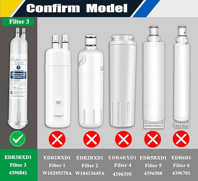 FILTER3 4396841 Refrigerator Water Filter Replacement Compatible with 4396841 4396710 EDR3RXD1 EDR3RXD1B Filter 3 P1WB2 P2RFWG2, 46-9030, Pur W10121145 W10121146 (4-PACK)