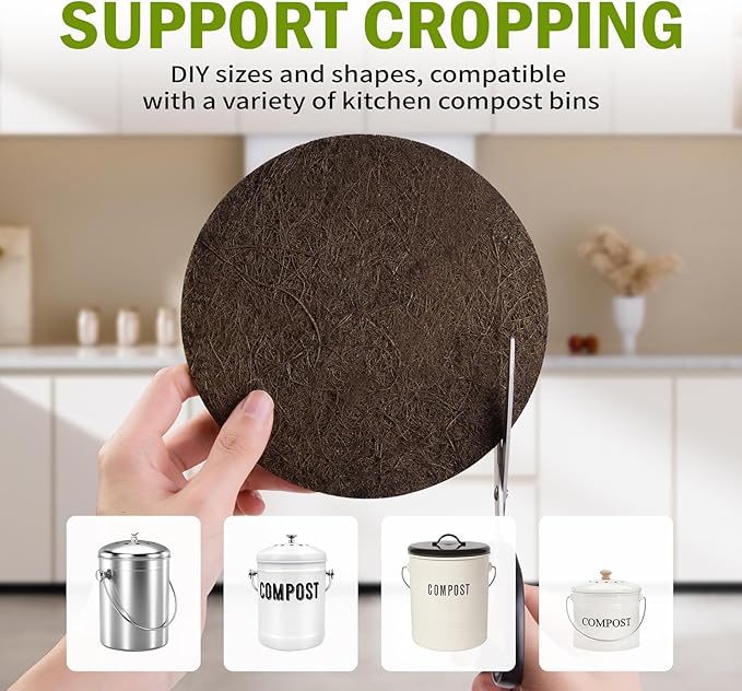 12 Pack Biodegradable Natural Filters for Kitchen Compost Bin, 7.25 Inch Compost Bin Charcoal Filter for Countertop Bin Pail Replacement, Longer Lasting Round Activated Charcoal Home Bucket Refill Set