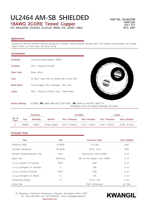 2C 18AWG AMSB Shielded Cable Wire (UL2464) - Highly Flexible Str TC, PVC Ins, OS+TC BRD, PVC JKT for CNC Machine, Stepper Motor, VFD Spindle (Matte Black 100FT)