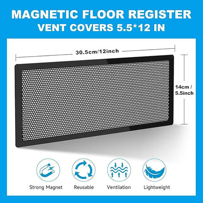 4 PCS Magnetic Vent Covers - 5.5"x12" Magnetic Air Vent Screen - for Floor/Wall/Ceiling Registers - Easy Install, Secure Fit - Durable(Fits Registers 5.5" to 6.5" Wx 12" to13" L)
