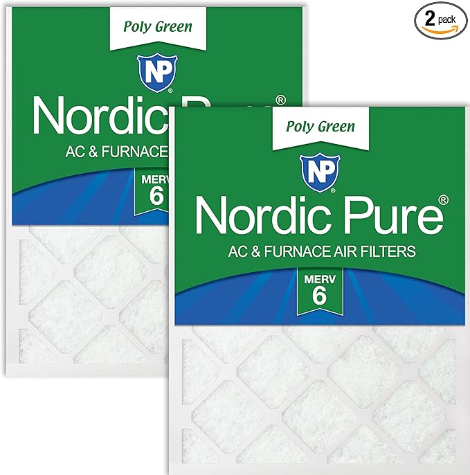 Nordic Pure 12x20x1 (Actual Size: 11 1/2 x 19 1/2 x 3/4) Poly Green MERV 6 AC Furnace Air Filters – Reduces Dust, Pollen, Pet Dander & Allergens – 2-Pack
